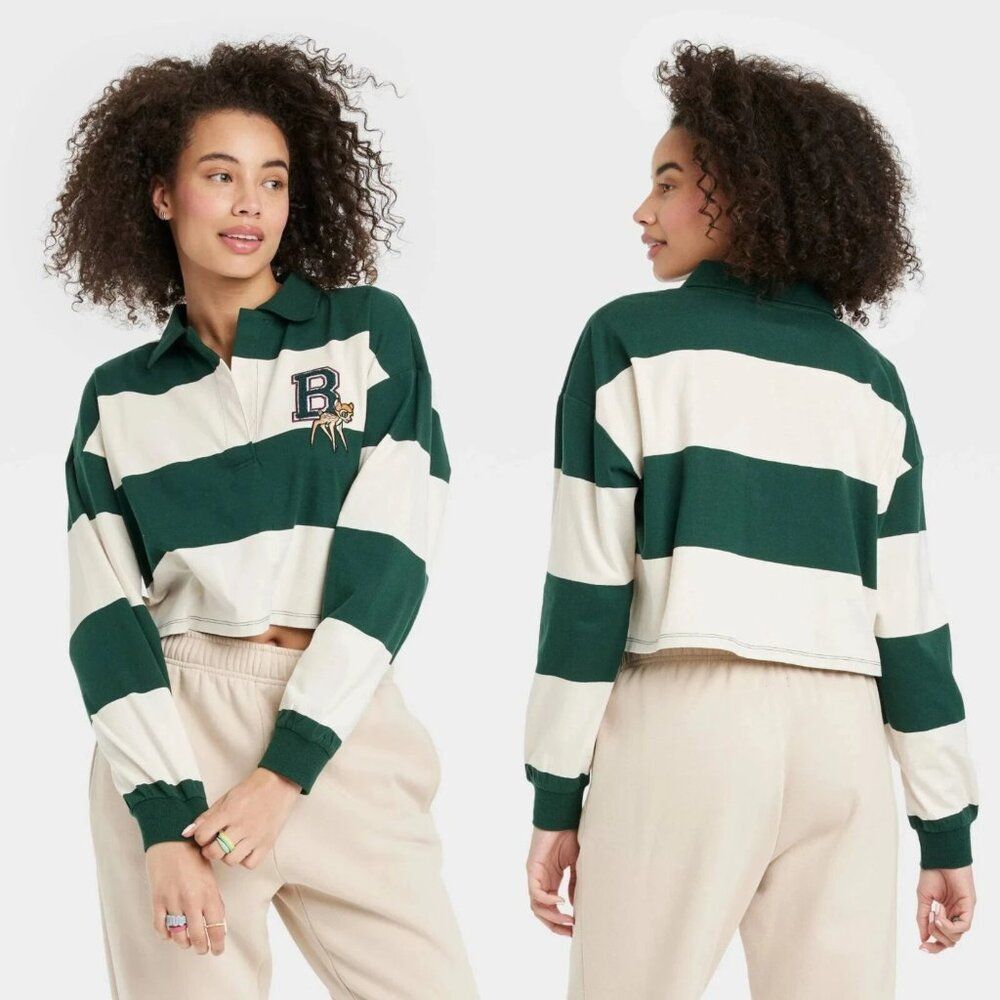 Disney Bambi Long Sleeve Striped Graphic Polo Size XXL